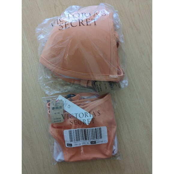 NWT PINK Victoria's Secret XL Coral Cream Bikini Push-up Top V Front Itsy Bottom - Picture 10 of 16